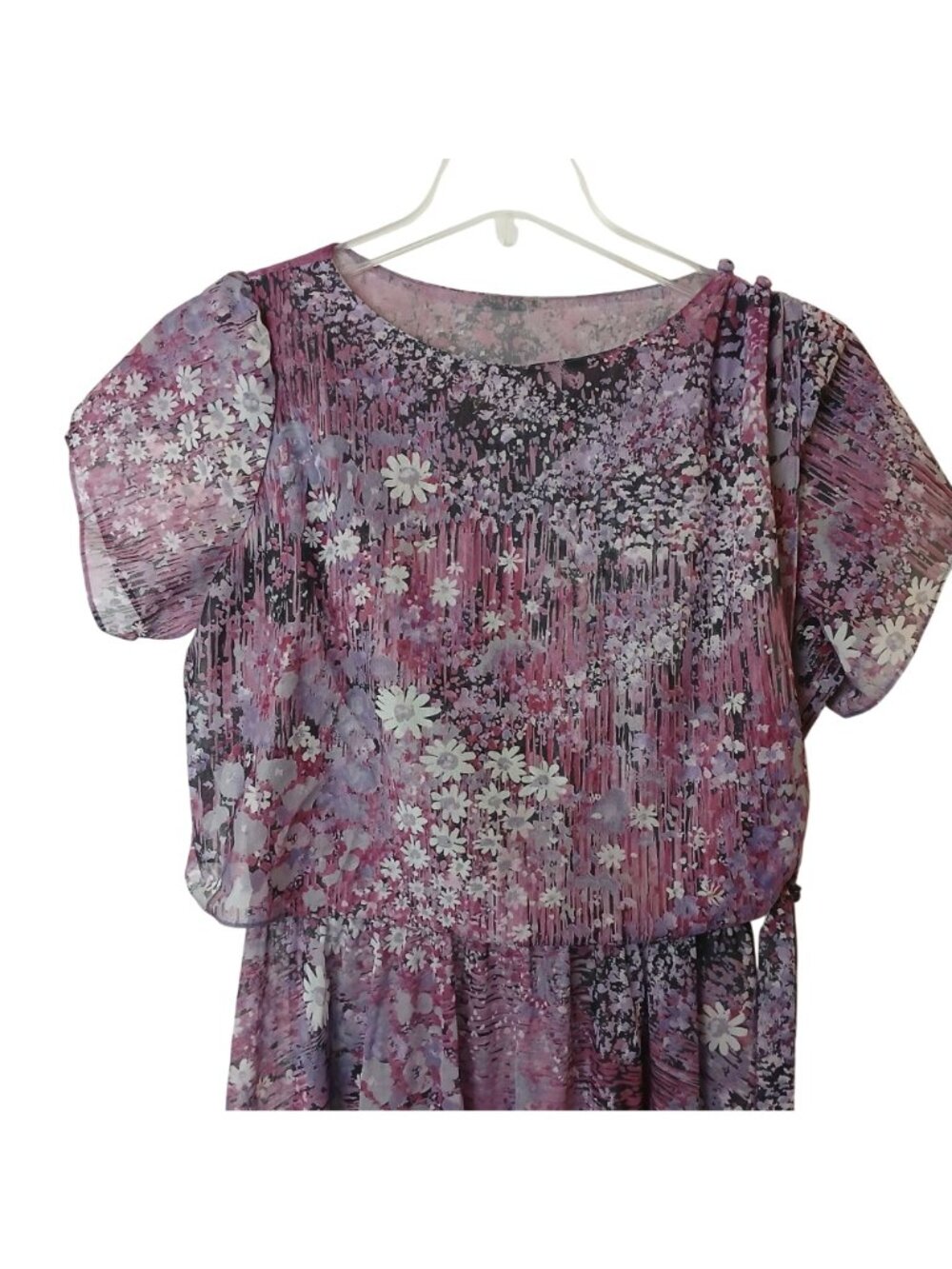 Lady Carol VTG 80's Purple Floral Sheer Dress Sz 16 Secretary USA Made #I-4 - Picture 11 of 11
